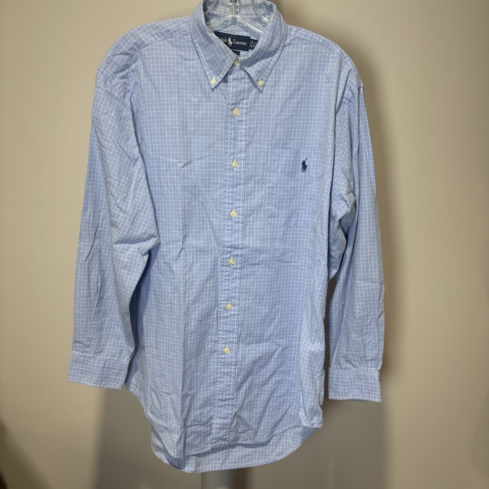 Ralph Lauren Mens Yarmouth Button Down Shirt Blue White Check Sz 15.5 32/33